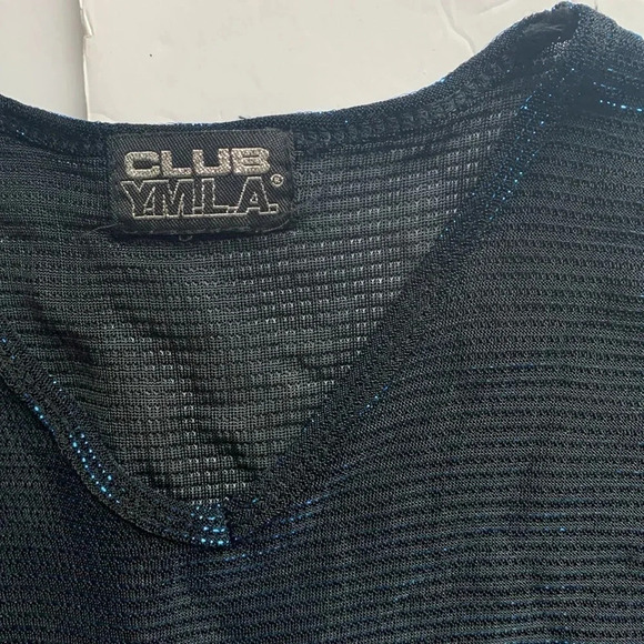 Vintage Club YMLA Women’s Sheer Metallic V-Neck Top Blue Large - Picture 5 of 6